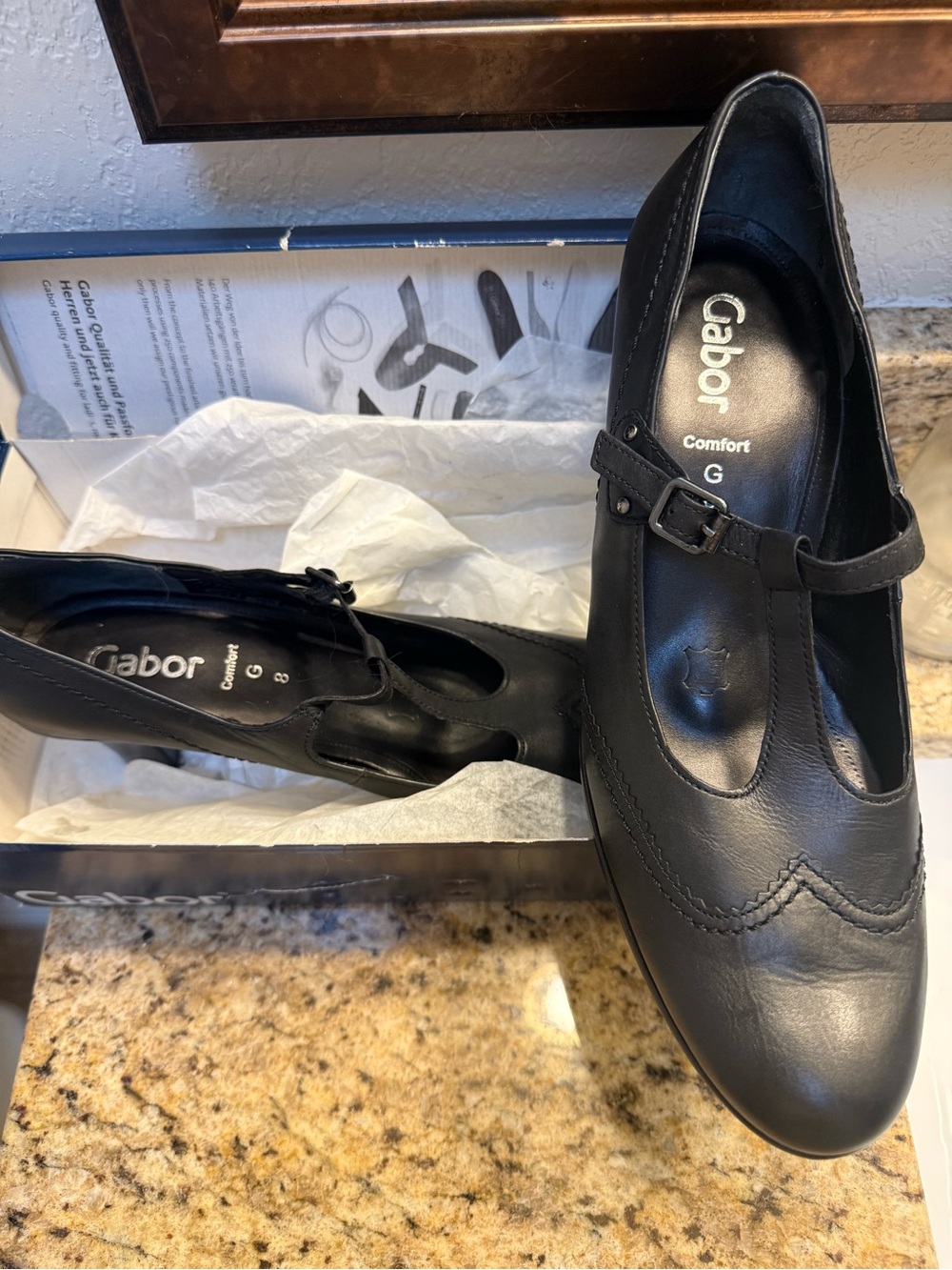 Gabor Comfort Black Leather Mary Jane Flats